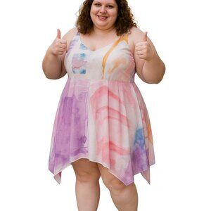 Watercolor colorful Thalia Asymmetrical Hem Dress